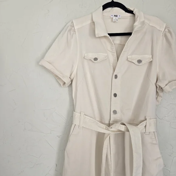 PAIGE Anessa Cream Belted Wide Leg Jumpsuit, 12